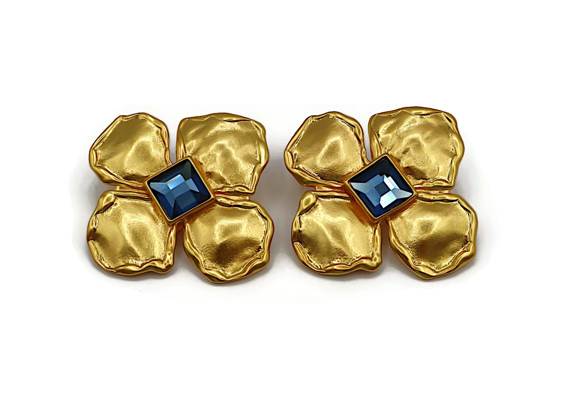 YVES SAINT LAURENT YSL Vintage Jewelled Flower Clip-On Earrings For Sale 2