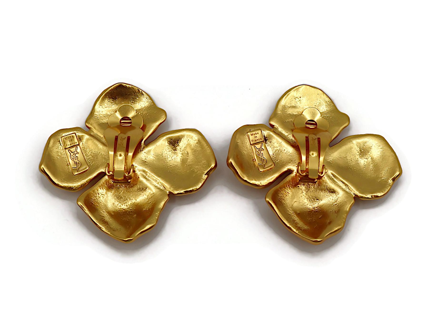 YVES SAINT LAURENT YSL Vintage Jewelled Flower Clip-On Earrings For Sale 3