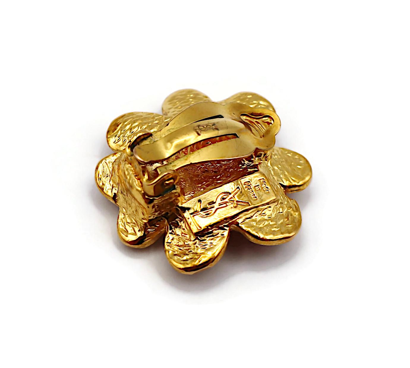 YVES SAINT LAURENT YSL Vintage Jewelled Flower Clip-On Earrings For Sale 4