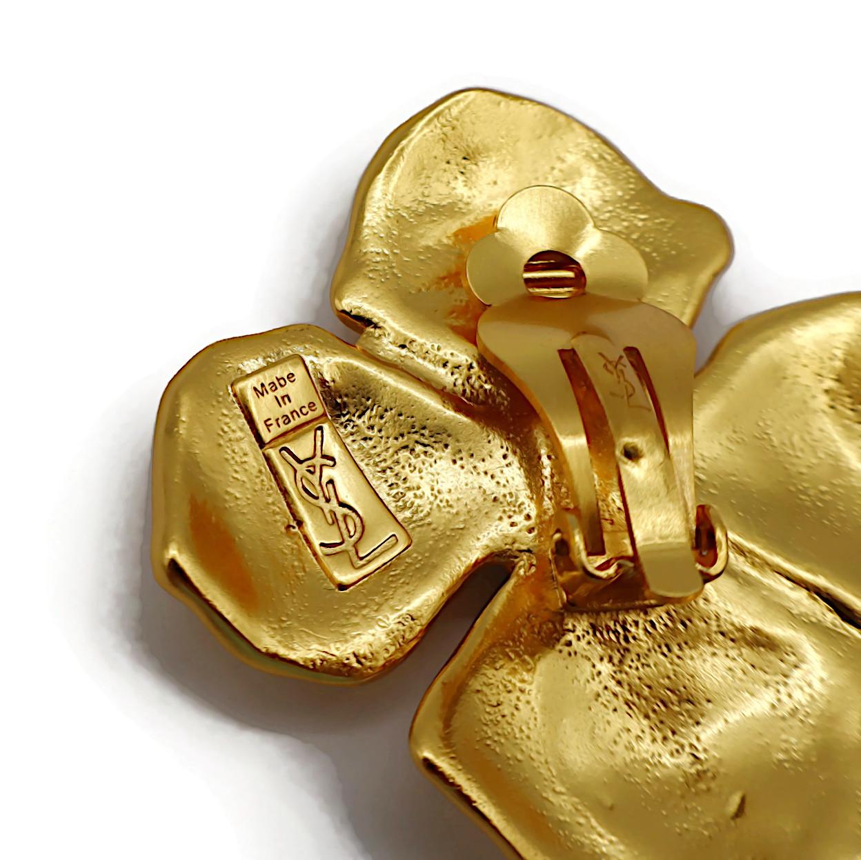 YVES SAINT LAURENT YSL Vintage Jewelled Flower Clip-On Earrings For Sale 4