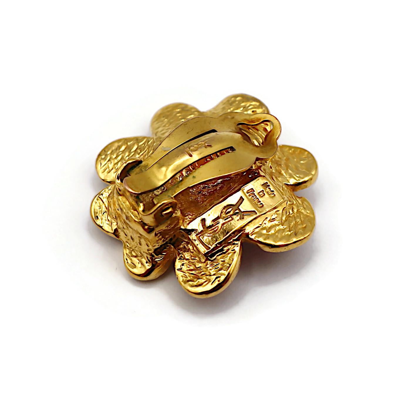 YVES SAINT LAURENT YSL Vintage Jewelled Flower Clip-On Earrings For Sale 5
