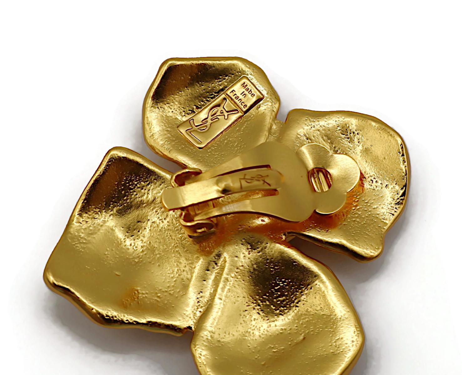 YVES SAINT LAURENT YSL Vintage Jewelled Flower Clip-On Earrings For Sale 5