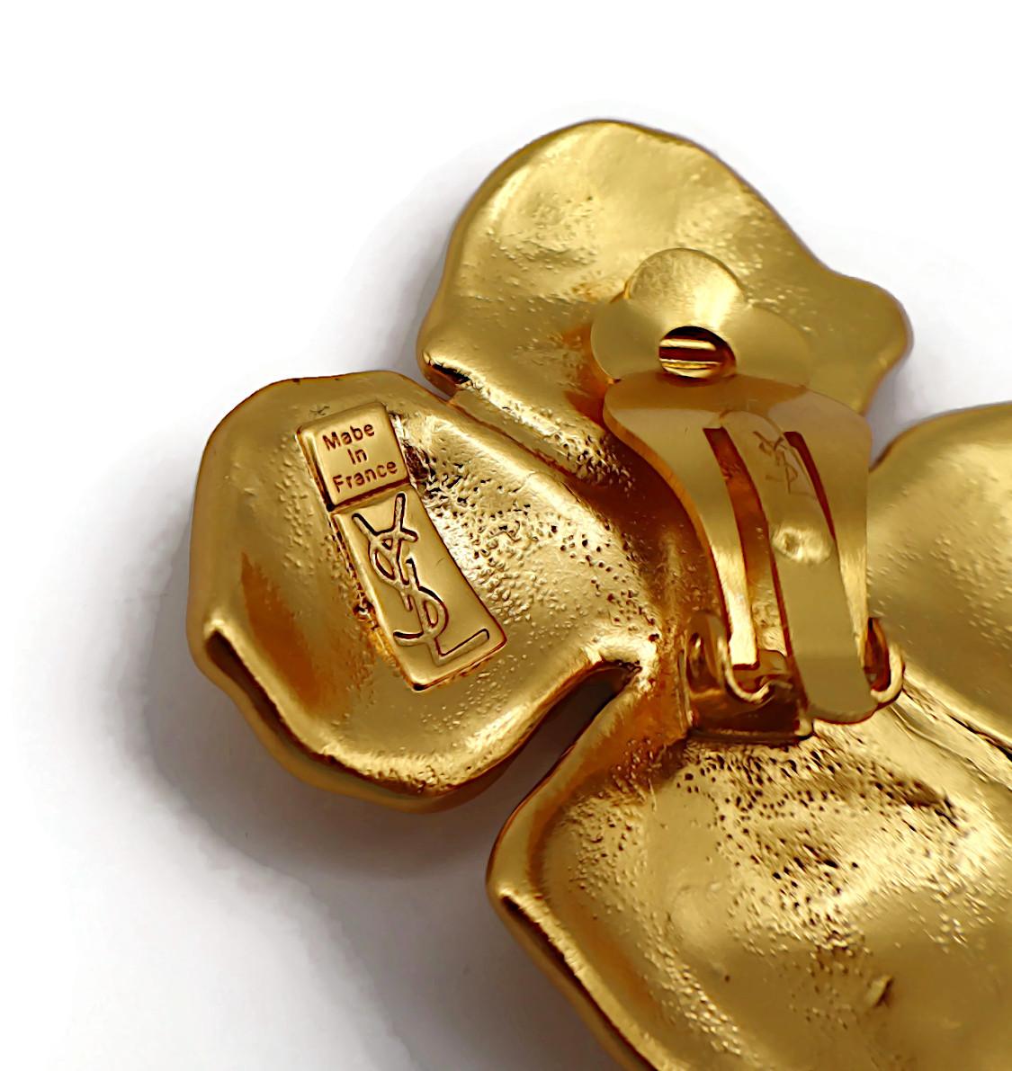 YVES SAINT LAURENT YSL Vintage Jewelled Flower Clip-On Earrings For Sale 6