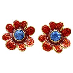 YVES SAINT LAURENT YSL Vintage Jewelled Flower Clip-On Earrings