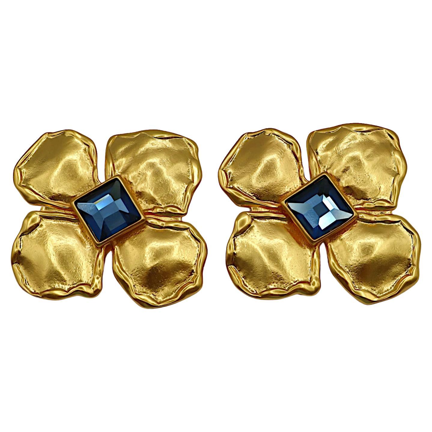 YVES SAINT LAURENT YSL Vintage Jewelled Flower Clip-On Earrings For Sale