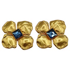 YVES SAINT LAURENT YSL Vintage Jewelled Flower Clip-On Earrings