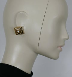 YVES SAINT LAURENT YSL Vintage Jewelled Gold Tone Clip-On Earrings