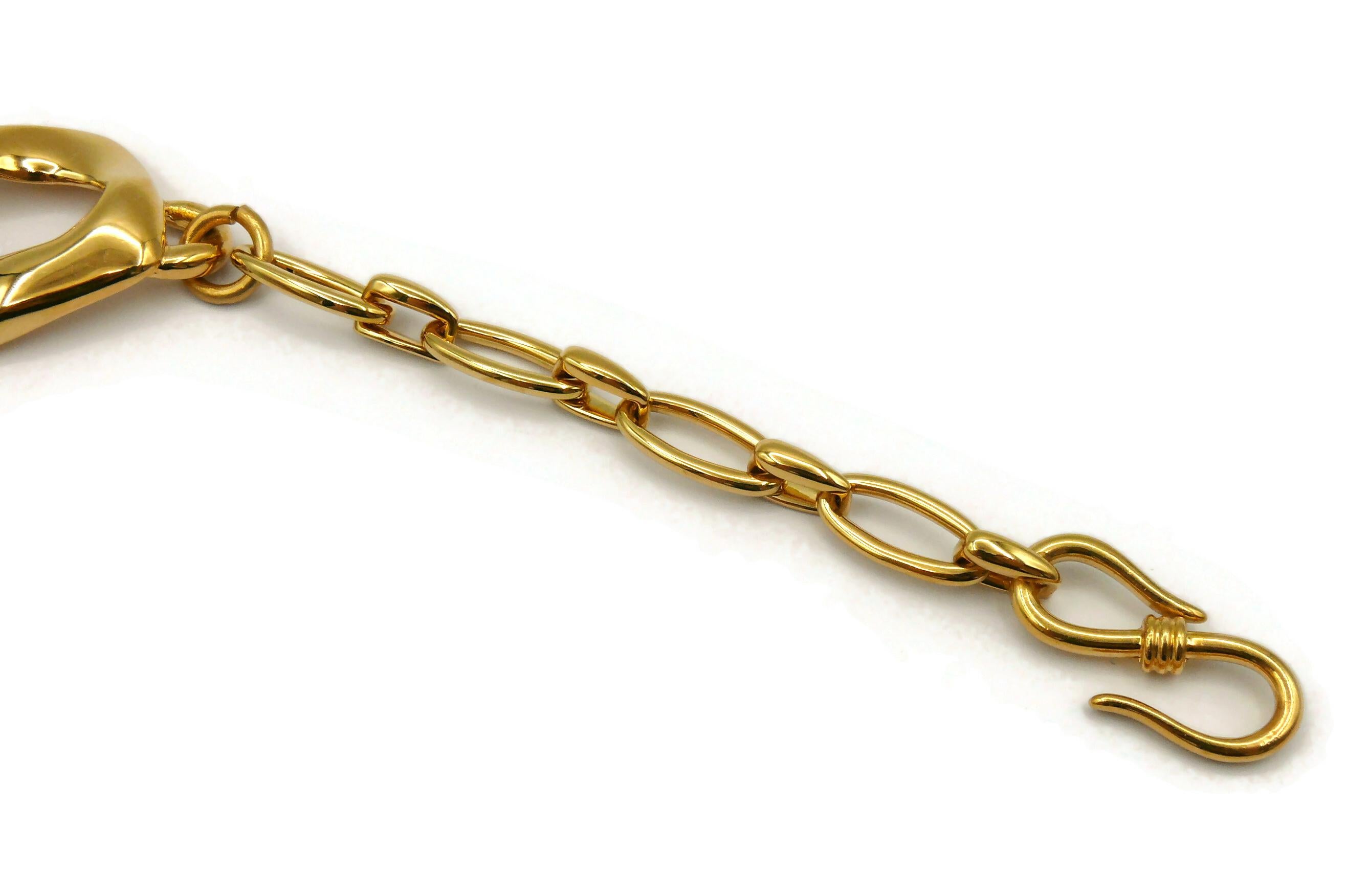 YVES SAINT LAURENT YSL Vintage Jewelled Gold Tone Curb Chain Necklace For Sale 3