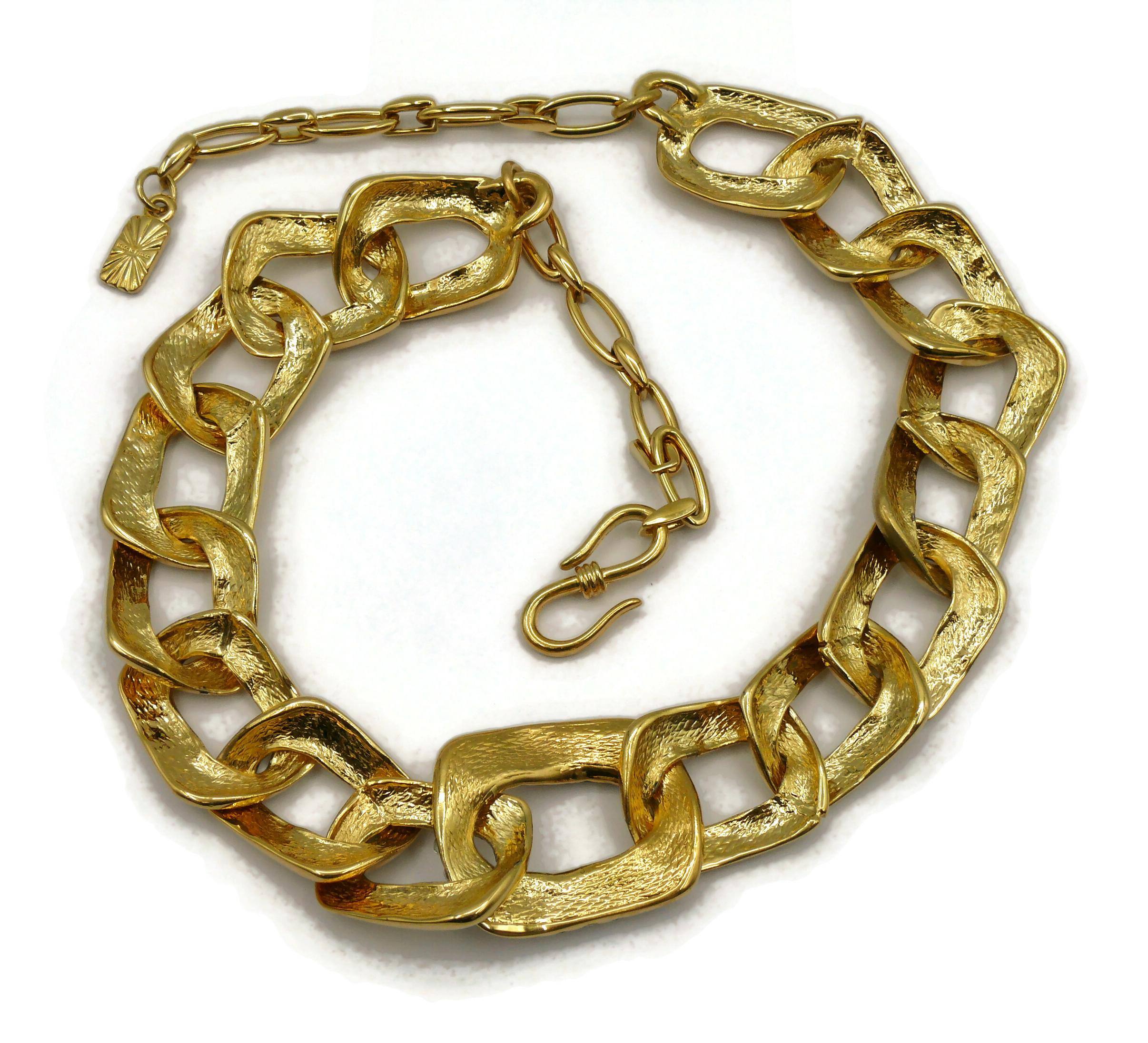 YVES SAINT LAURENT YSL Vintage Jewelled Gold Tone Curb Chain Necklace For Sale 4
