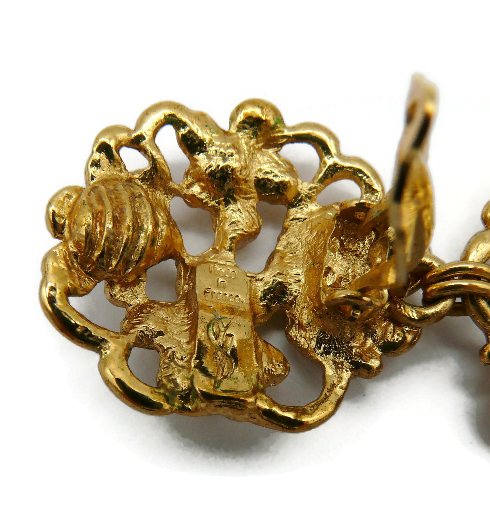 Boucles d'oreilles pendantes vintage YVES SAINT LAURENT YSL à motifs floraux en or en vente 6