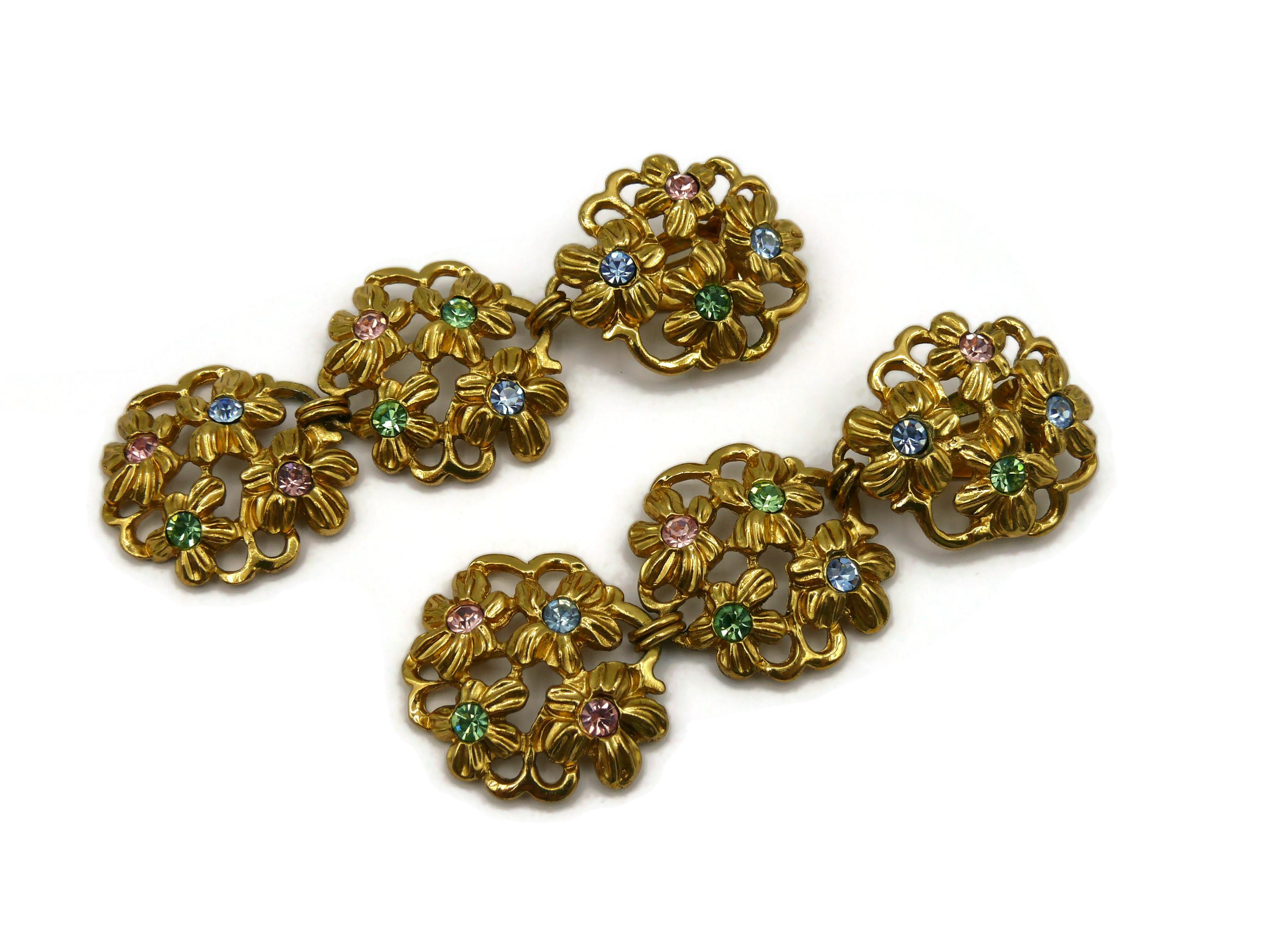 Women's YVES SAINT LAURENT YSL Vintage Jewelled Gold Tone Floral Dangling Earrings For Sale