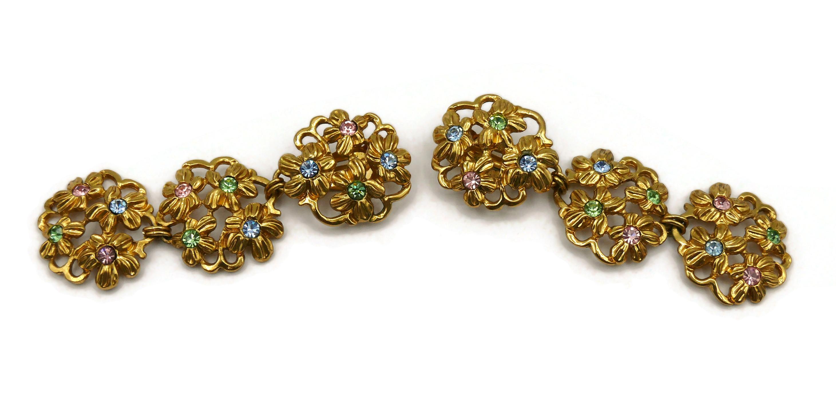 YVES SAINT LAURENT YSL Vintage Jewelled Gold Tone Floral Dangling Earrings For Sale 2