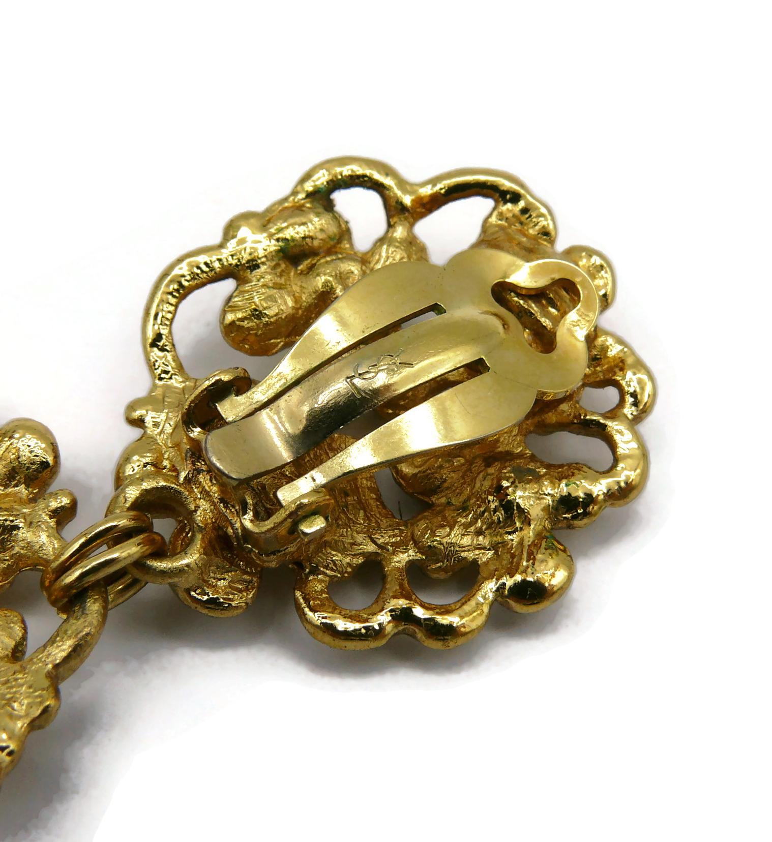 Boucles d'oreilles pendantes vintage YVES SAINT LAURENT YSL à motifs floraux en or en vente 4