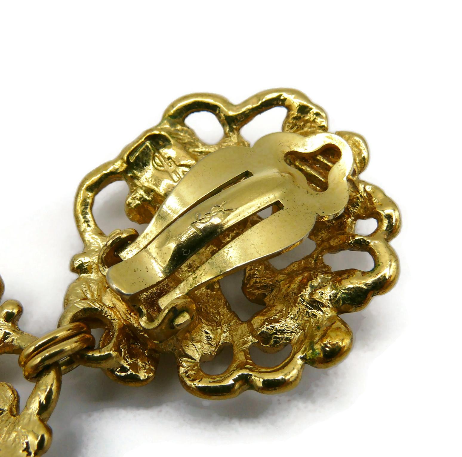 Boucles d'oreilles pendantes vintage YVES SAINT LAURENT YSL à motifs floraux en or en vente 5