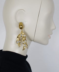 YVES SAINT LAURENT YSL Vintage Jewelled Gold Tone Sea Life Dangle Earrings