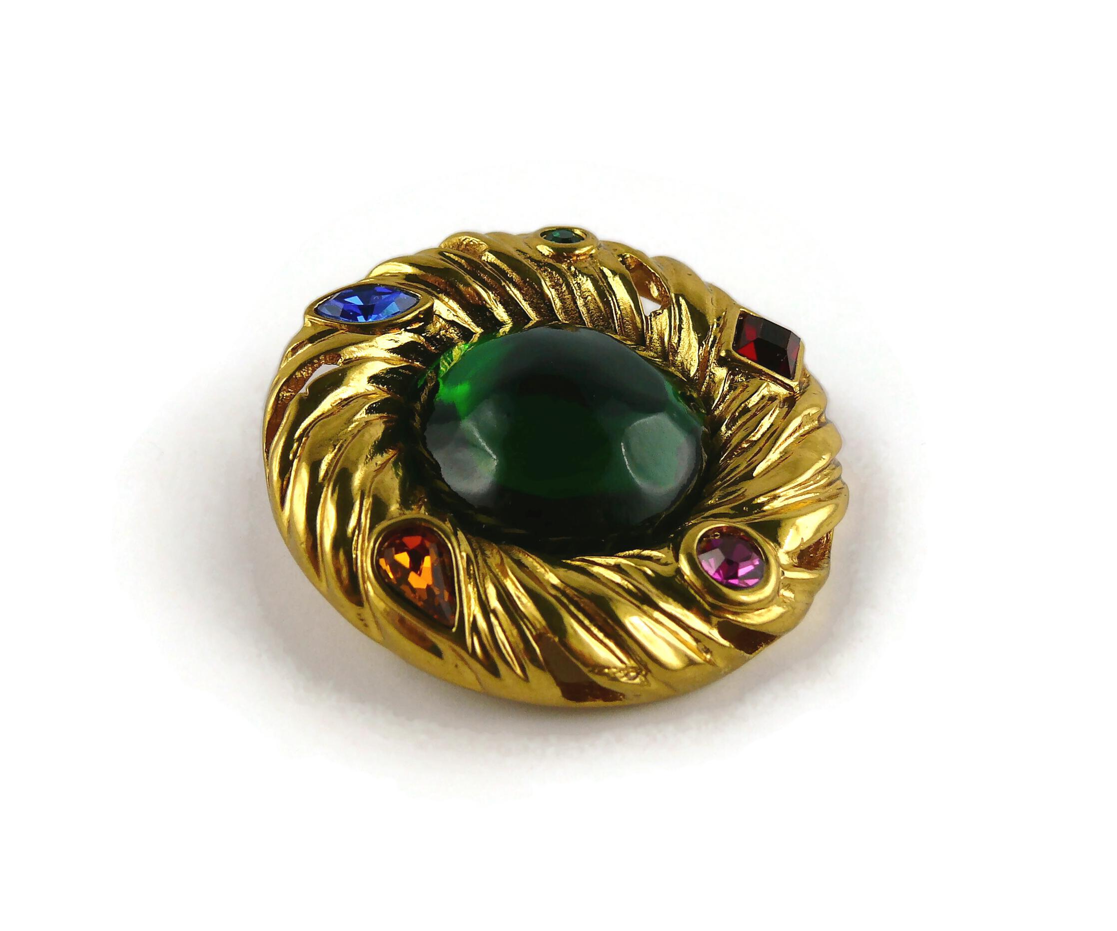 Yves Saint Laurent YSL Vintage Jewelled Gold Toned Nest Brooch  In Excellent Condition For Sale In Nice, FR