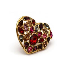 YVES SAINT LAURENT YSL Vintage Jewelled Heart Brooch