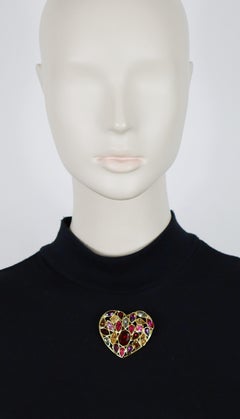 YVES SAINT LAURENT YSL Vintage Jewelled Heart Brooch