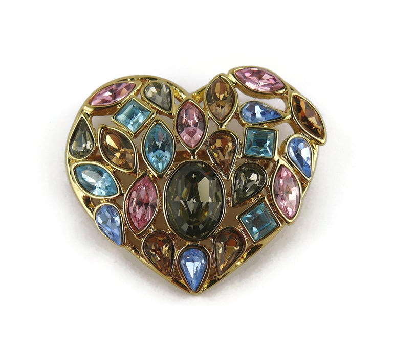 Yves Saint Laurent YSL Vintage Jewelled Heart Brooch For Sale at 1stDibs