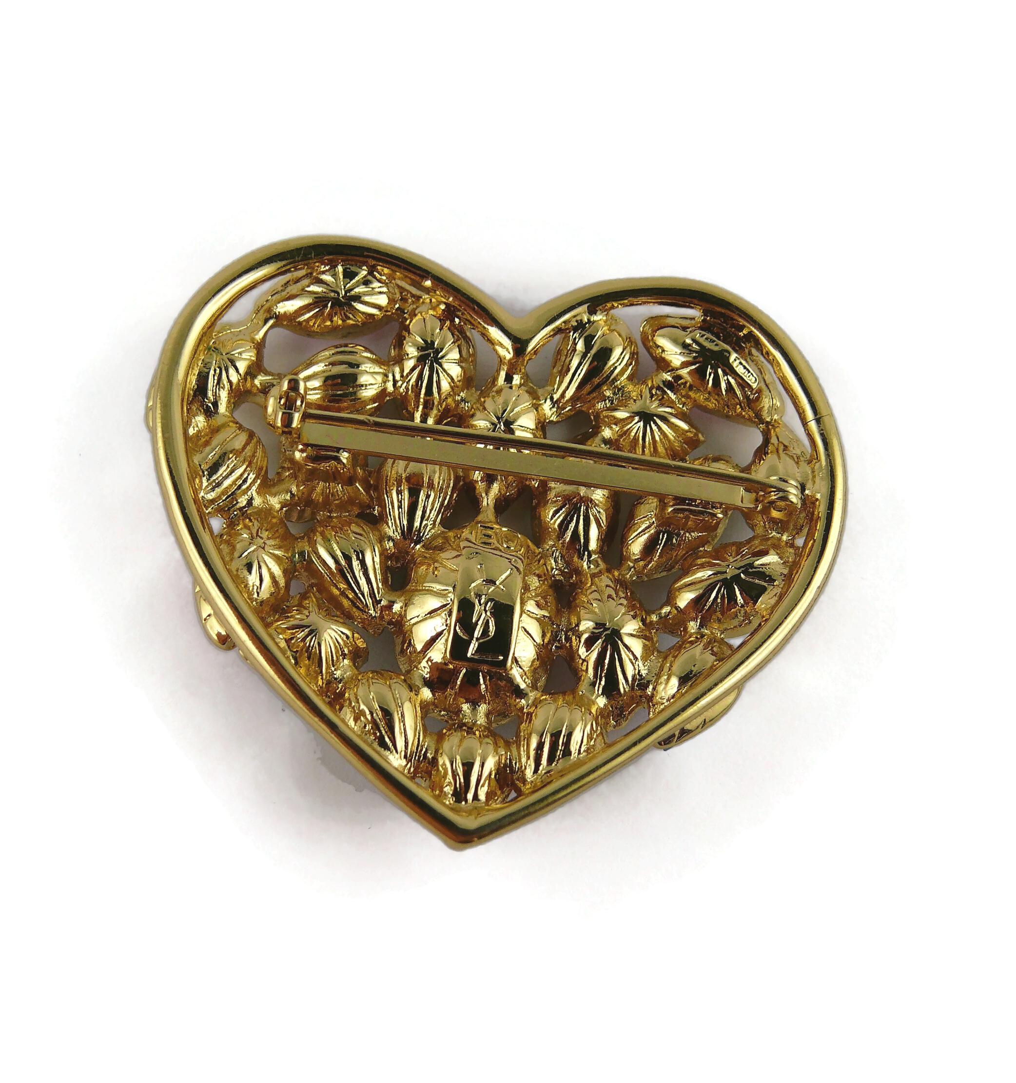 Yves Saint Laurent YSL Vintage Jewelled Heart Brooch For Sale 1