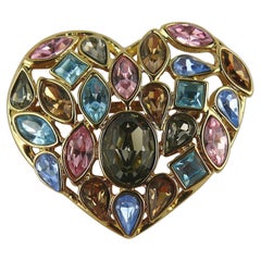 Yves Saint Laurent YSL Vintage Jewelled Heart Brooch