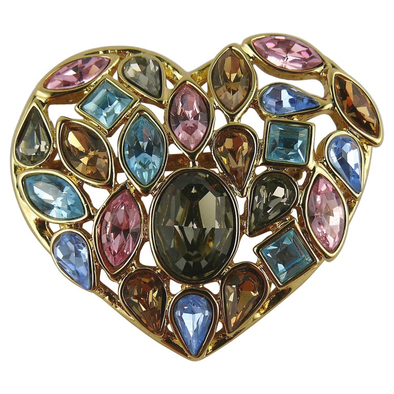 Yves Saint Laurent YSL Vintage Jewelled Heart Brooch For Sale at