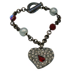 YVES SAINT LAURENT YSL Vintage Jewelled Heart Charm Bracelet