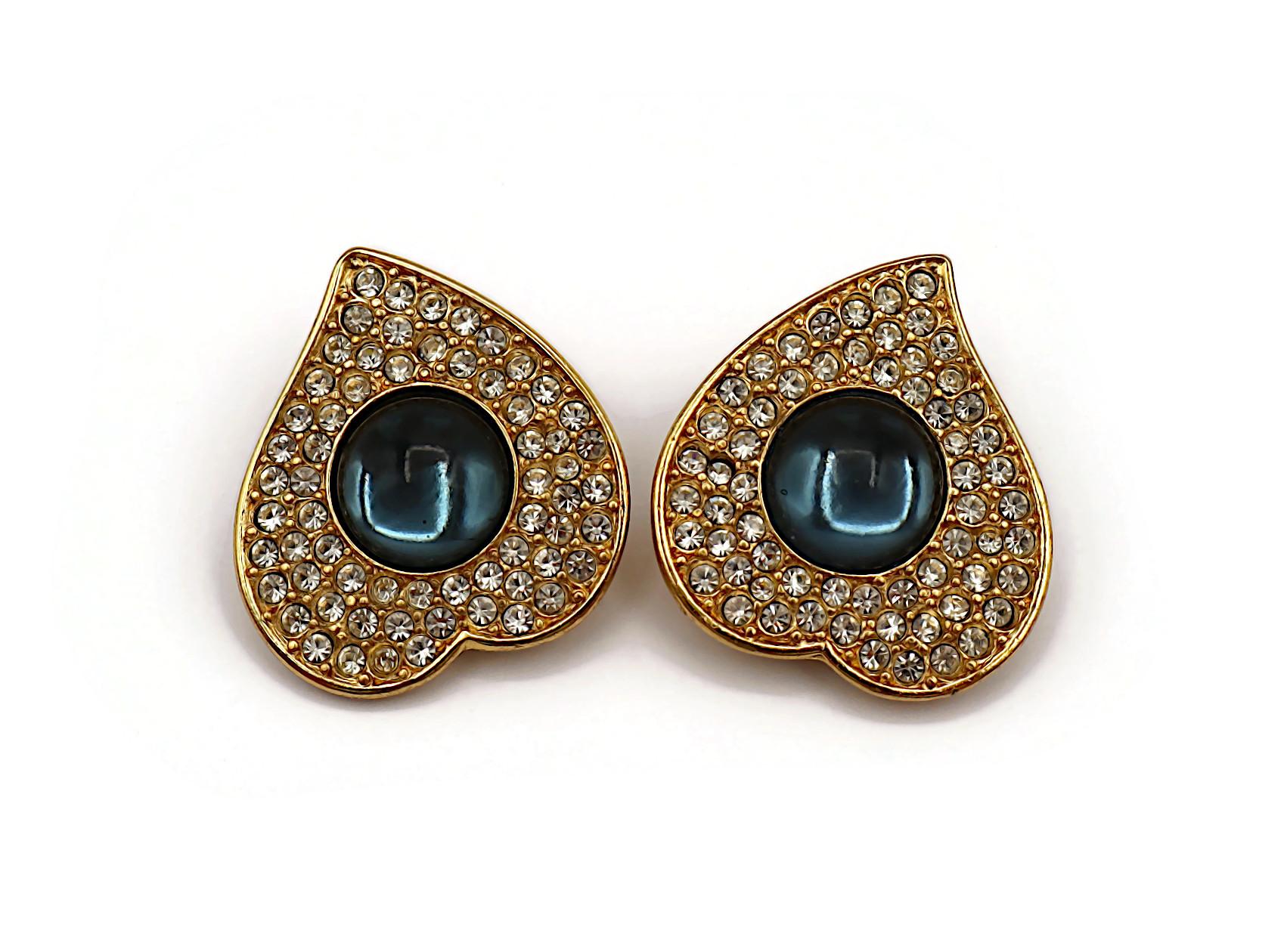 Women's YVES SAINT LAURENT YSL Vintage Jewelled Heart Clip-On Earrings For Sale