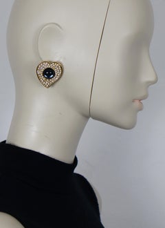 YVES SAINT LAURENT YSL Vintage Jewelled Heart Clip-On Earrings