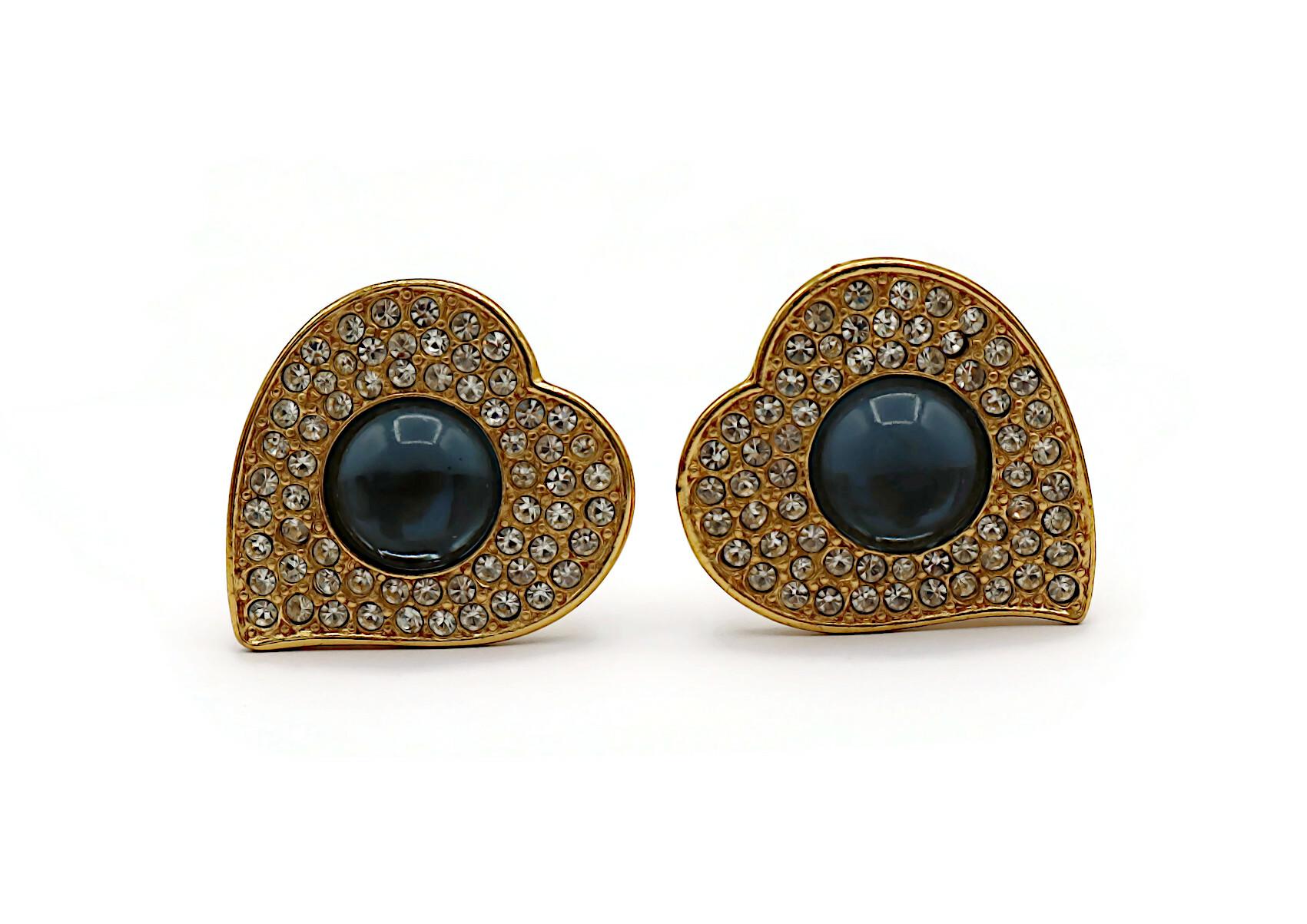 YVES SAINT LAURENT YSL Vintage Jewelled Heart Clip-On Earrings In Good Condition For Sale In Nice, FR