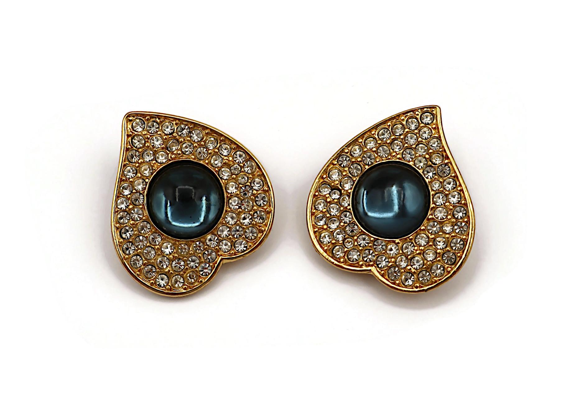 YVES SAINT LAURENT YSL Vintage Jewelled Heart Clip-On Earrings For Sale 1