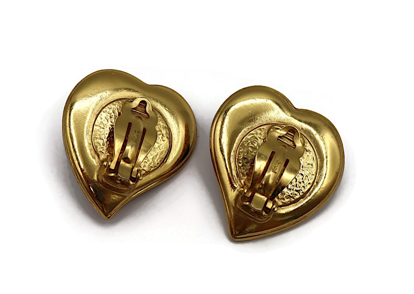 YVES SAINT LAURENT YSL Vintage Jewelled Heart Clip-On Earrings For Sale 2