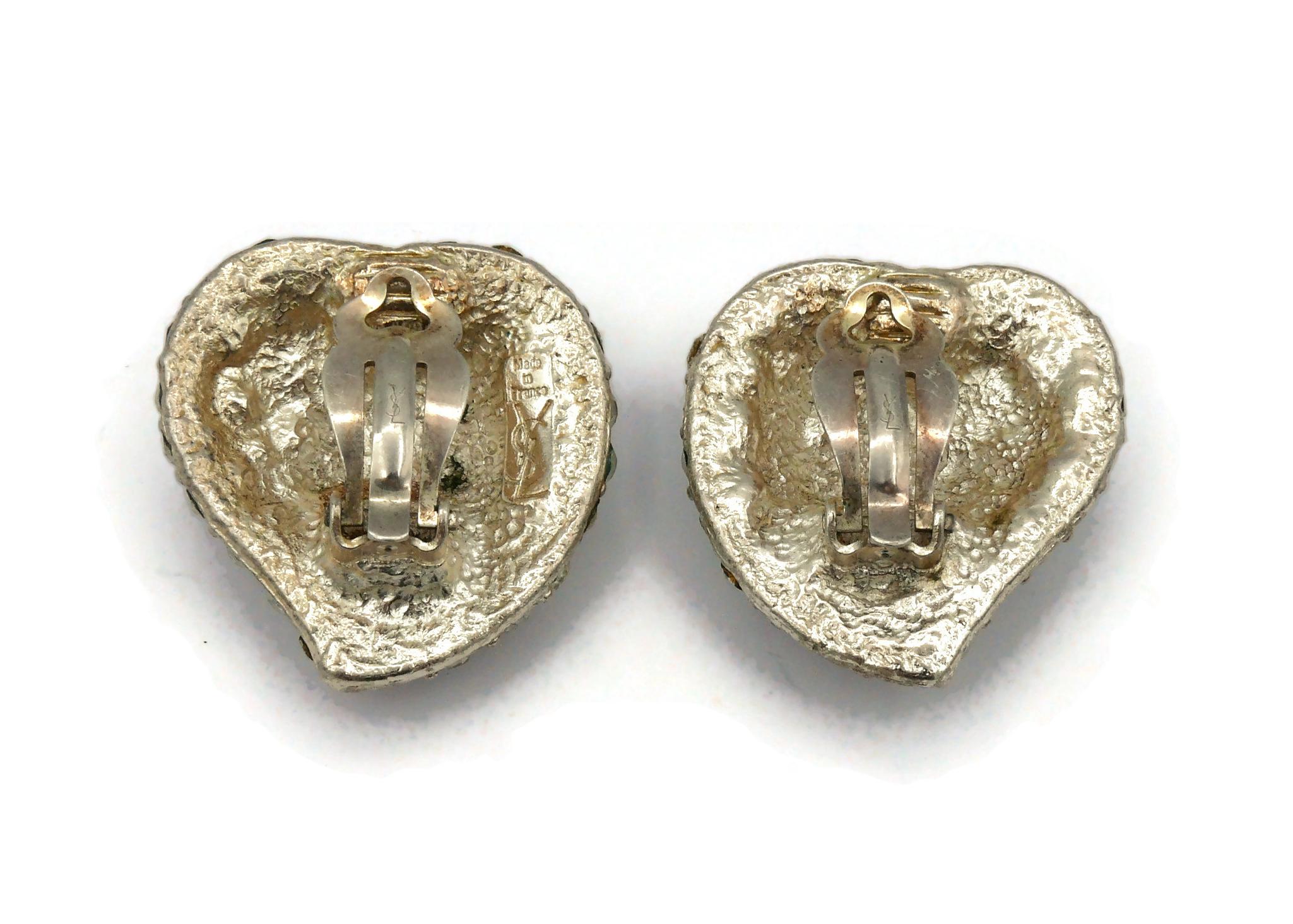 YVES SAINT LAURENT YSL Vintage Jewelled Heart Clip-On Earrings 3