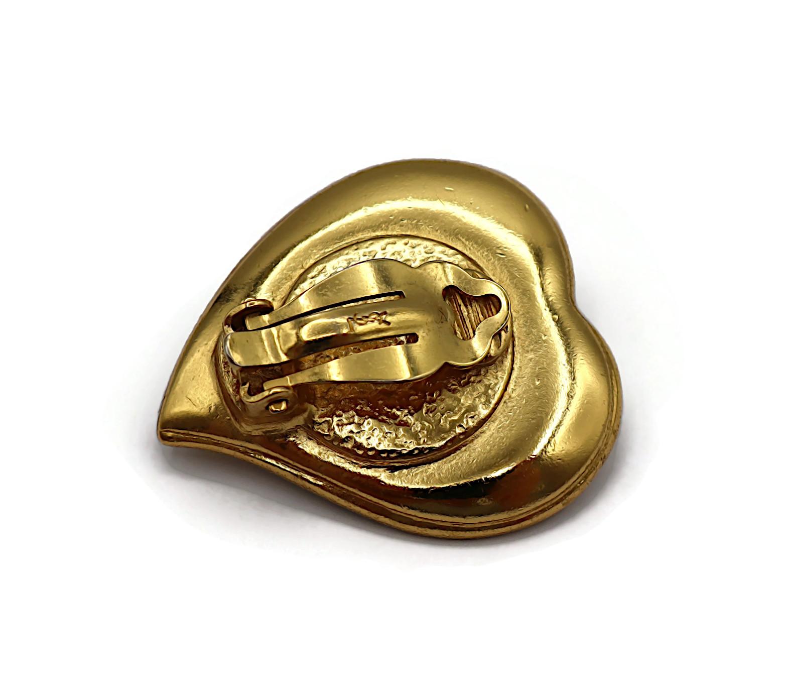 YVES SAINT LAURENT YSL Vintage Jewelled Heart Clip-On Earrings For Sale 3