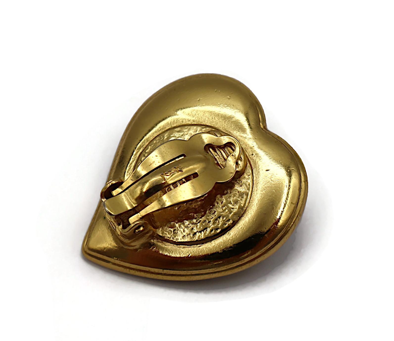 YVES SAINT LAURENT YSL Vintage Jewelled Heart Clip-On Earrings For Sale 4