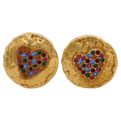 YVES SAINT LAURENT Clips d'oreilles vintage en forme de cœur ornés de bijoux YSL