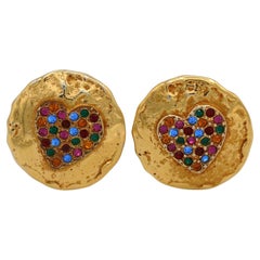 YVES SAINT LAURENT YSL Vintage Jewelled Heart Clip-On Earrings