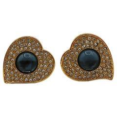 YVES SAINT LAURENT YSL Vintage Jewelled Heart Clip-On Earrings
