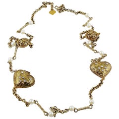 Yves Saint Laurent YSL Vintage Jewelled Heart Sautoir Necklace