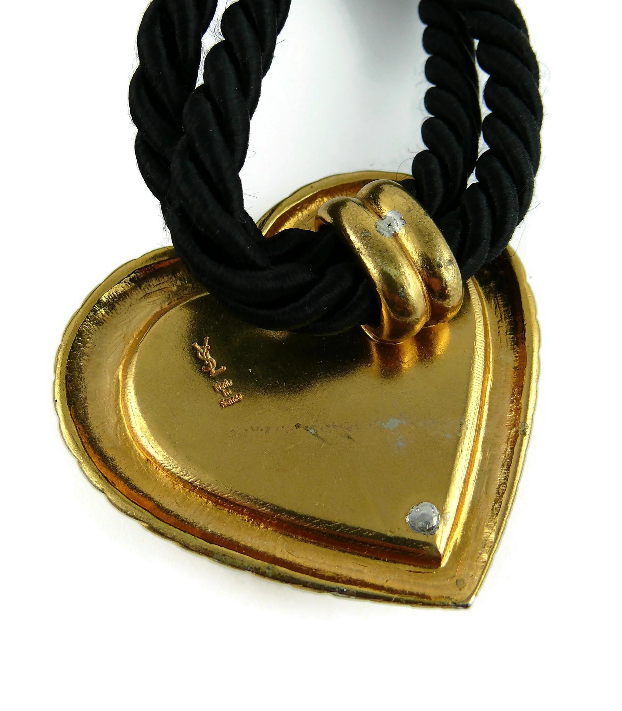 Yves Saint Laurent YSL Vintage Jewelled Heart Silk Cord Belt For Sale 1