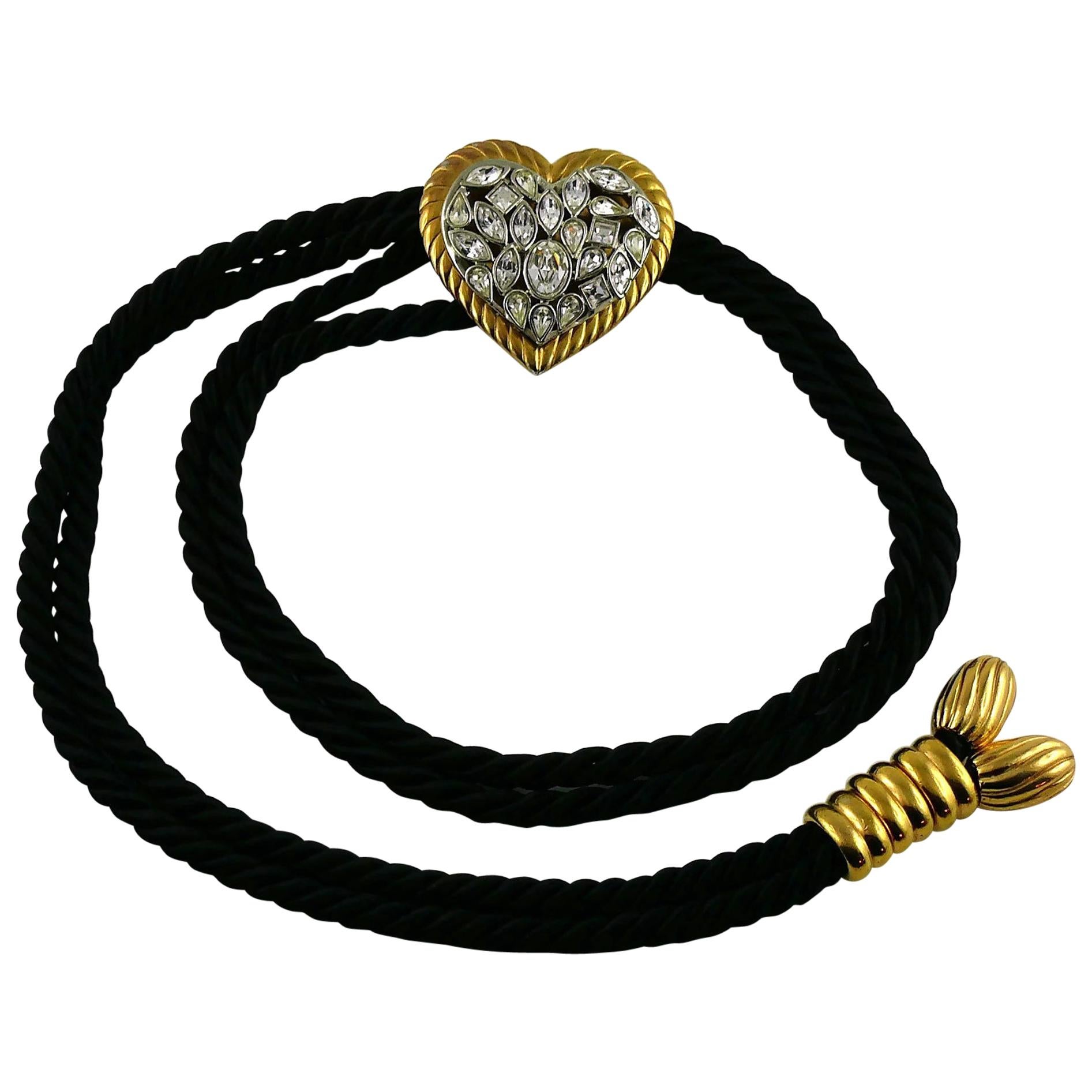 Yves Saint Laurent YSL - Ceinture en cordon de soie vintage en forme de cœur ornée de bijoux