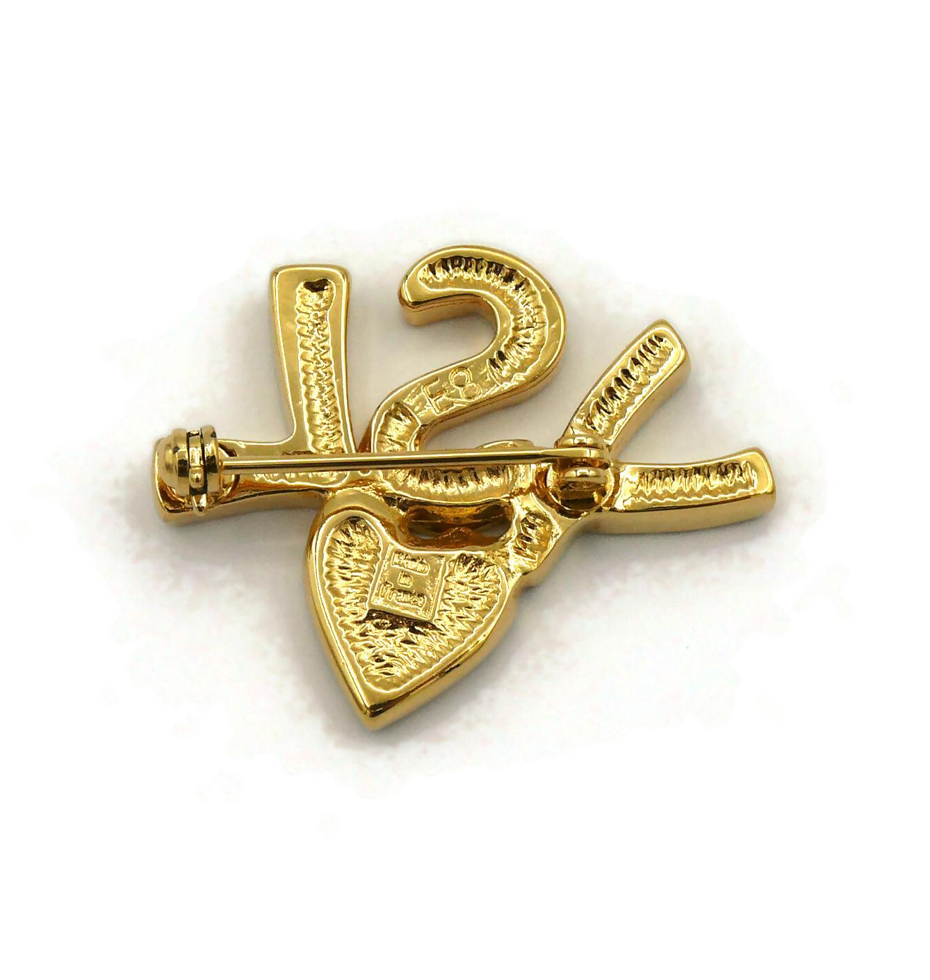 YVES SAINT LAURENT YSL Vintage Jewelled Initials Heart Brooch For Sale 2
