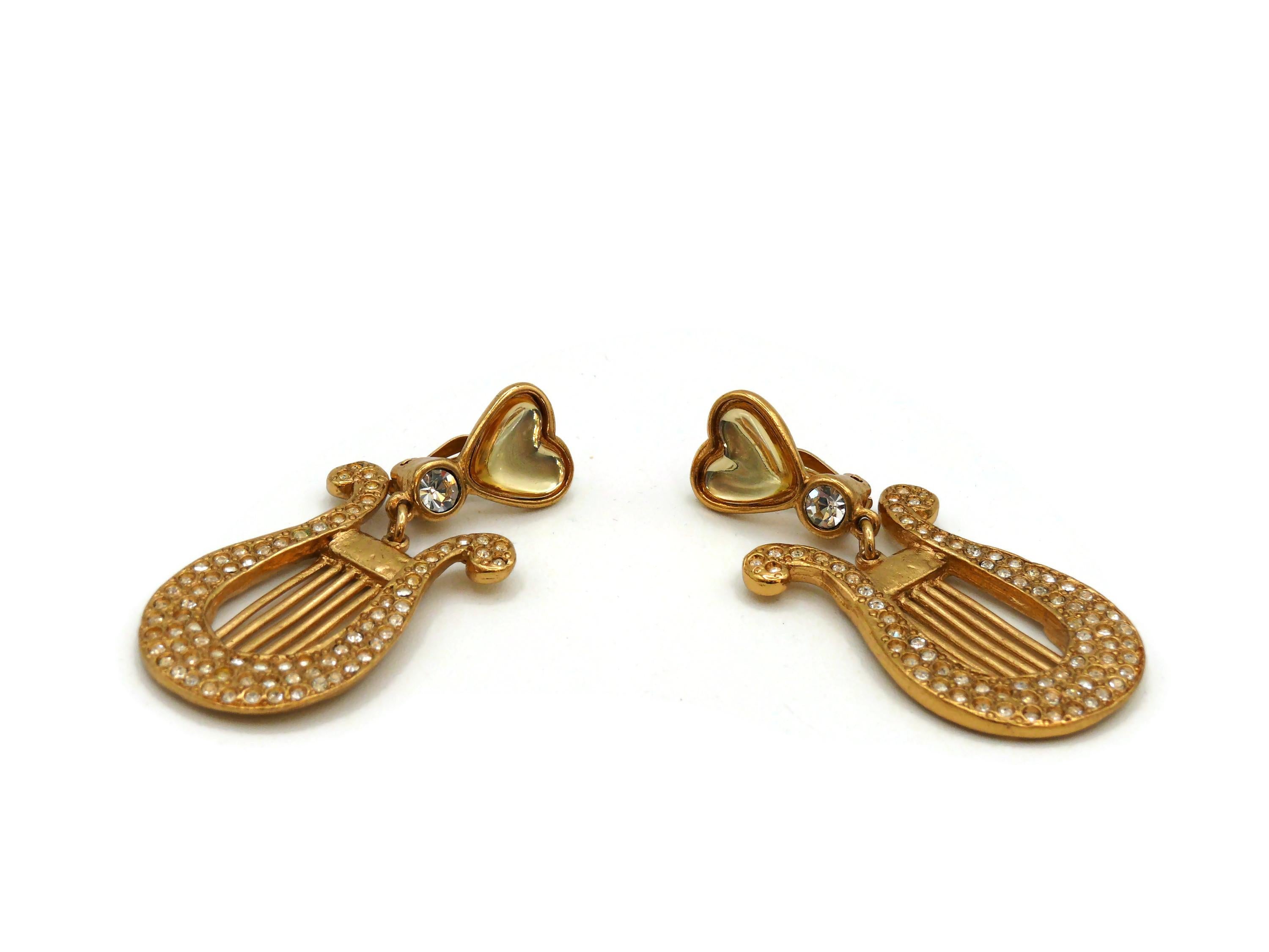 YVES SAINT LAURENT YSL Vintage Jewelled Lyra Heart Dangling Earrings For Sale 1