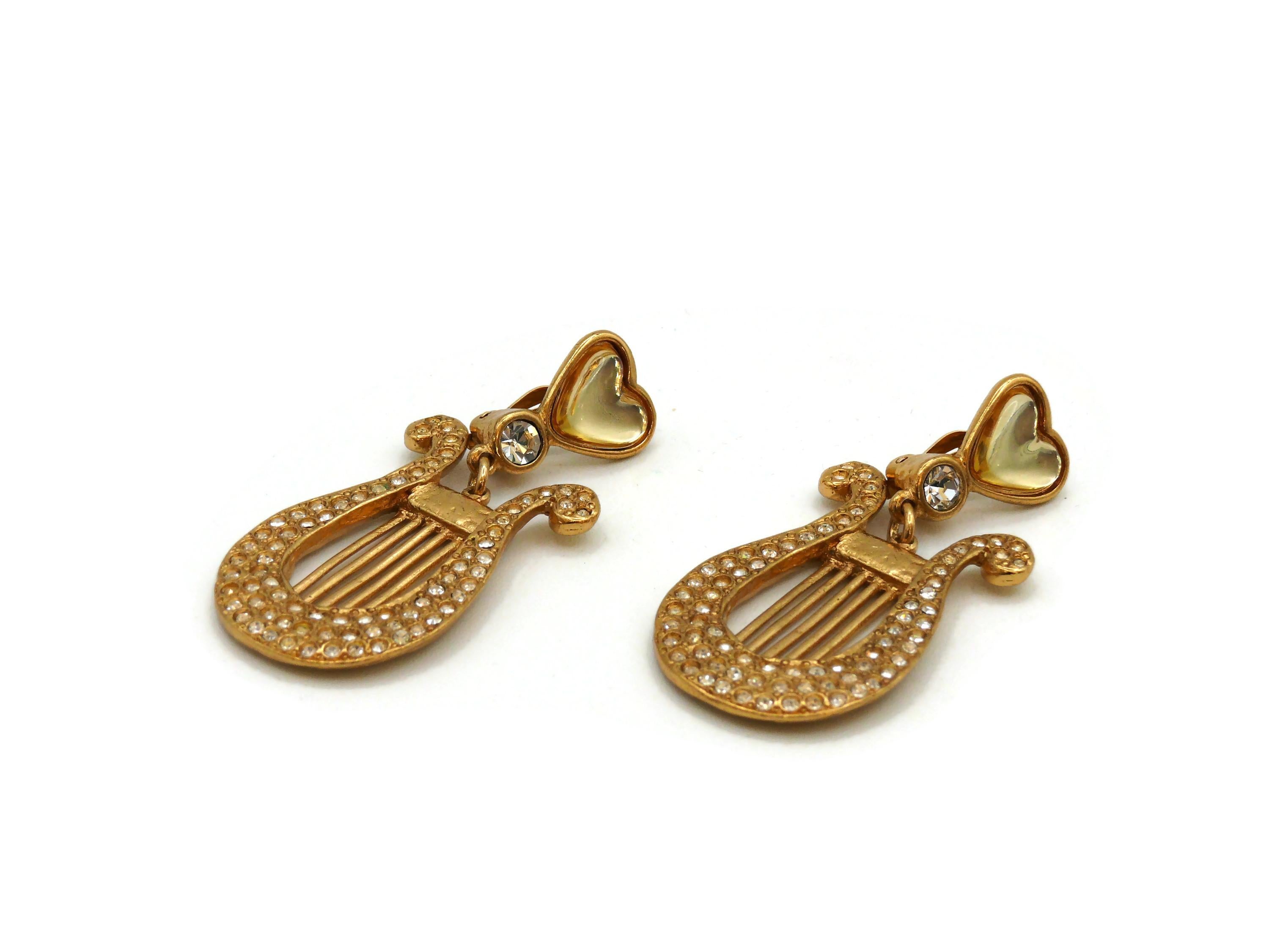 YVES SAINT LAURENT YSL Vintage Jewelled Lyra Heart Dangling Earrings For Sale 2