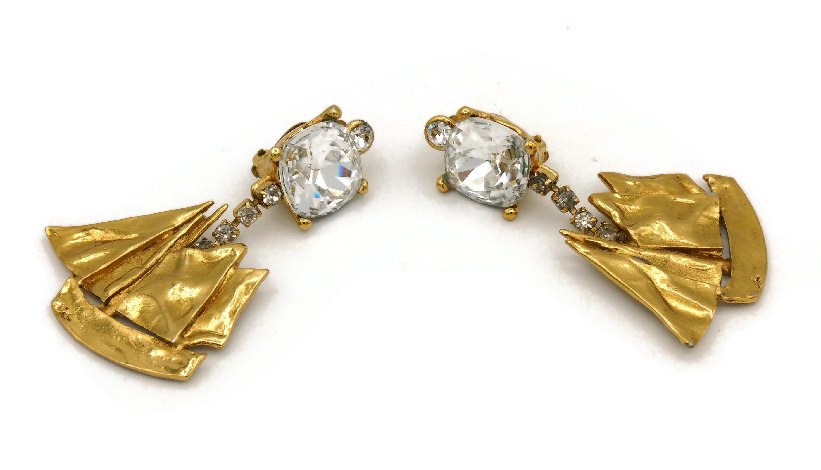 Yves Saint Laurent YSL Vintage Jewelled Sailboat Dangling Earrings In Fair Condition For Sale In Nice, FR