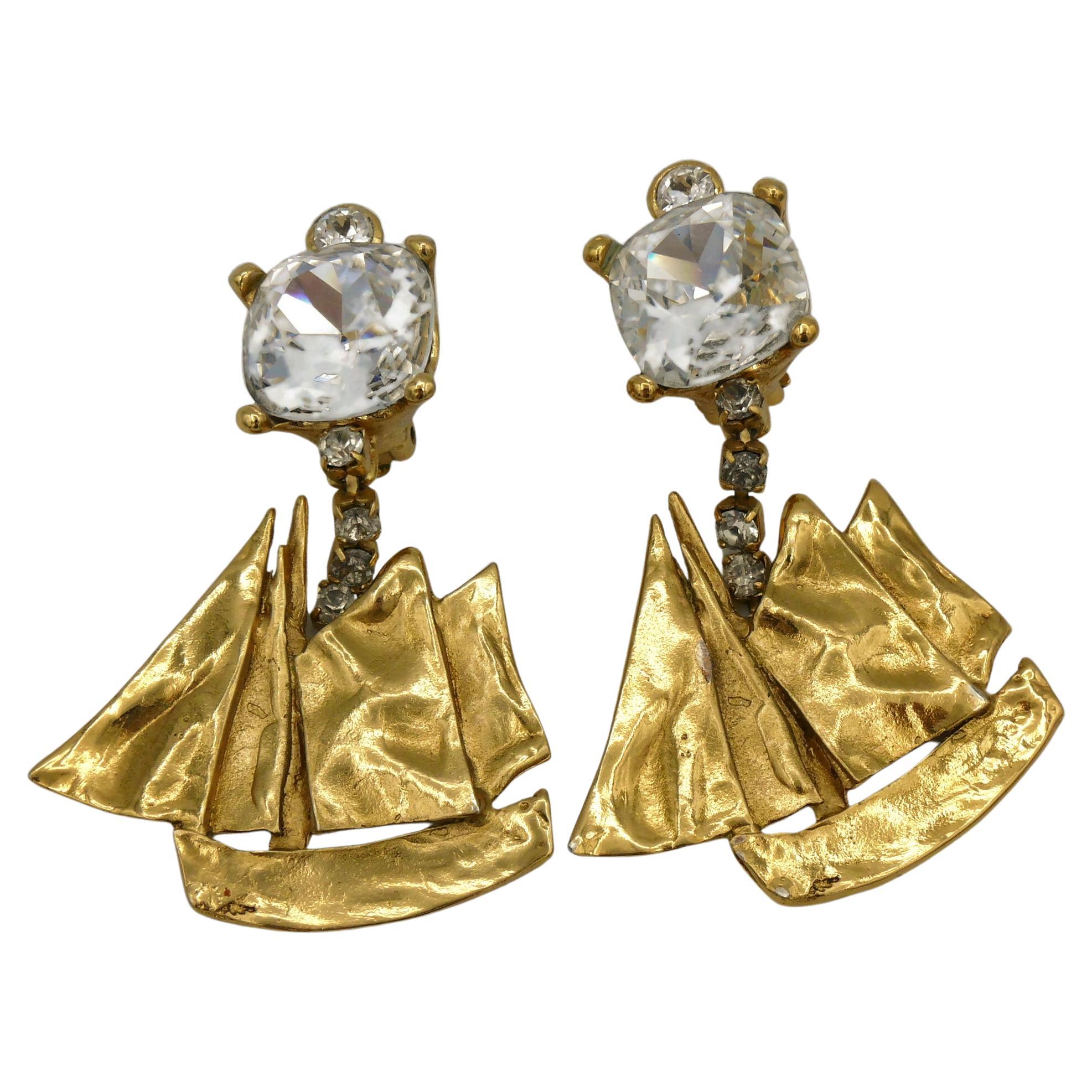 Yves Saint Laurent YSL Vintage Jewelled Sailboat Dangling Earrings For Sale