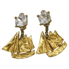 Yves Saint Laurent YSL Vintage Jewelled Sailboat Dangling Earrings