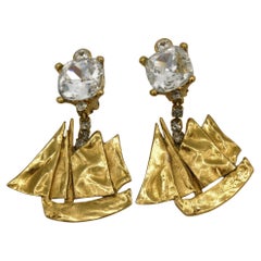 Yves Saint Laurent YSL Used Jewelled Sailboat Dangling Earrings