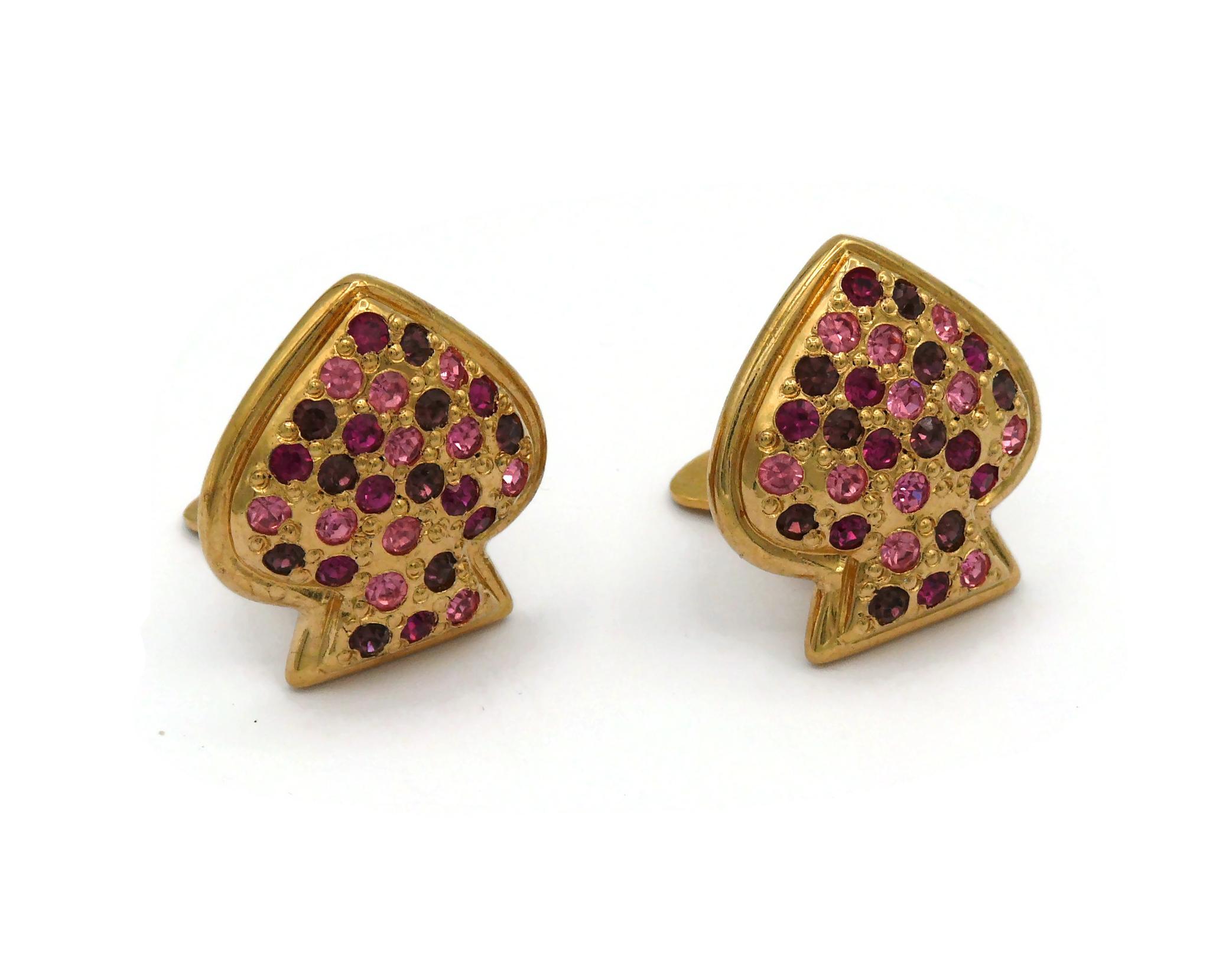 YVES SAINT LAURENT YSL Vintage Jewelled Spade Clip-On Earrings In Good Condition For Sale In Nice, FR