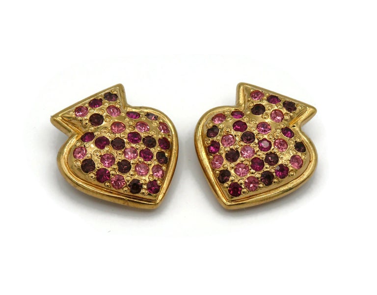 YVES SAINT LAURENT YSL Vintage Jewelled Spade ClipOn Earrings For Sale